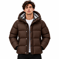 Veste matelassée d'hiver pour homme, marron, col montant, imperméable, coupe-vent, design à bulles, fermeture éclair intégrale, rembourrée