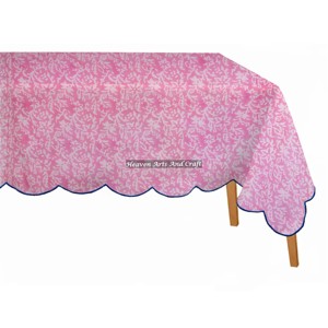 Hermosa Cubierta de Mesa Rectangular de Algodón con Estampado Floral a Mano, Técnica de Tejido Scallop para el Hogar y Fiestas, Tela de Algodón Puro - Product Image 5