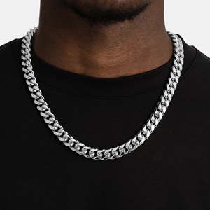 Collier chaîne cubaine pour homme en argent sterling 925 rhodié et plaqué or 18K/14K, style hip-hop, pour mariage et usage quotidien - Product Image 1