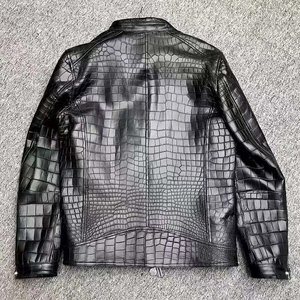 <b>Men's</b> Embossed Genuine <b>Leather</b> <b>Jacket</b> for Zipper Biker Outerwear Winter Windproof Breathable OEM Service Customized - Product Image 2