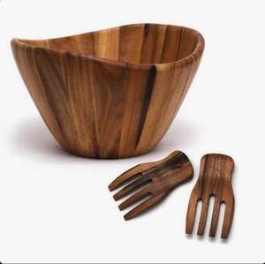 Tazón de ensalada de madera natural grande para servir comida en el hogar y en restaurantes a precio económico. - Product Image 6