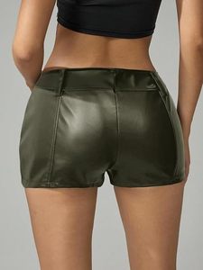 Custom Logo Women's Faux Leather Shorts High Waist Soft Vegan Leather Streetwear Apparel Manufacturer - Product Image 3