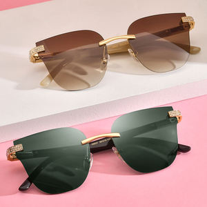 Lunettes de soleil rectangulaires sans monture, verres marron dégradés, monture dorée, légères, unisexes, protection solaire pour adultes - Product Image 1