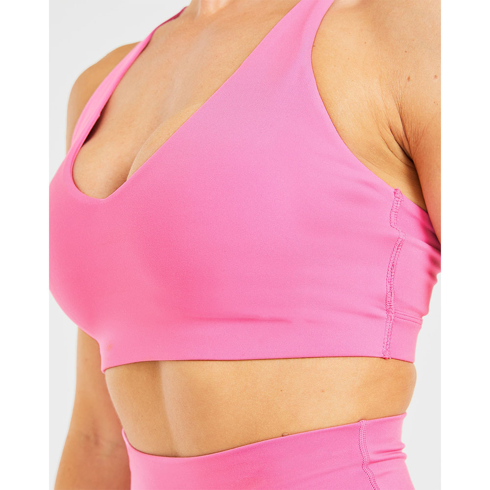 New Design Summer Pink Staple Sports Bra Adjustable Back Straps V Shaped Neckline & High Impact Adult Women's Fitness Sports Bra