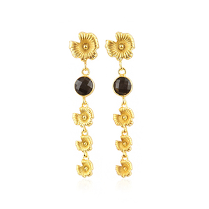 18k Gold Plated Round Cut Hydro Quartz Chalcedony Gemstone Earring Flower <b>Drop</b> Elegant Statement Fashion Earrings For Women - Product Image 2