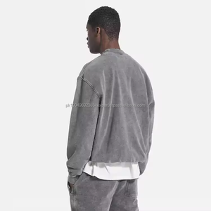 Sudadera Gris Oscuro Vintage Stone Wash 500gsm Peso Pesado Desgastado Ácido Lavado Mock Neck Sudadera y sudaderas con capucha para hombres - Product Image 3