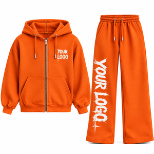 Ensemble sweat à capuche zippé et pantalon de survêtement oversize en tissu épais délavé style vintage pour hommes et femmes, streetwear personnalisé en gros - Product Image 5