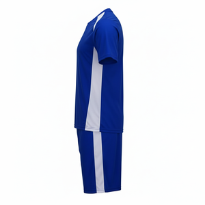 Ensemble de maillot de football bleu pour homme, manches courtes, col rond, polyester respirant, coupe régulière, toutes saisons, couleur unie, vêtements de sport - Product Image 2