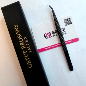 Pince à épiler pour cils en acier inoxydable Getup Brosons Impex, pointe de précision lisse, emballage en boîte noire - Product Image 6