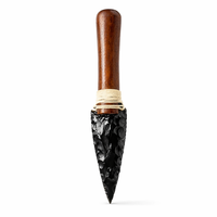 Couteau artisanal en obsidienne noire, lame de 8 pouces en pierre précieuse, manche en bois, décoration en cristal faite à la main, objet d'art et de collection