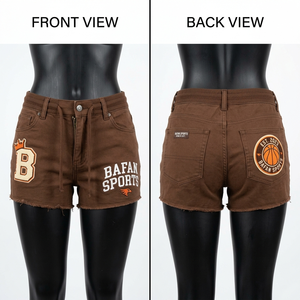 Shorts de Algodón Premium de 280 GSM para Mujer, Color Marrón, con Dobladillo Deshilachado, Bordado, Estampado, Logotipo Personalizado, Corte Casual - Product Image 1