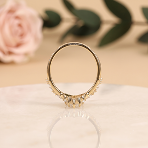 Bague de fiançailles en argent sterling 925 avec moissanite taille marquise, plaquée or, sertie de pierres latérales en forme de feuille florale, style vintage tendance - Product Image 3