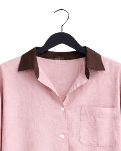 Women Pink Shirt And Brown Wide Leg <b>Pants</b> Two Piece Set Casual Cotton Linen Summer Outfit Custom OEM Clothing Manufacturer - Product Image 5