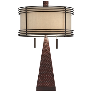 Industrial design Hammered Bronze <b>Table</b> Lamp Modern USB Charging Ports Metal Pyramid Base Fabric Shade Elegant <b>Bedside</b> Lamp - Product Image 2