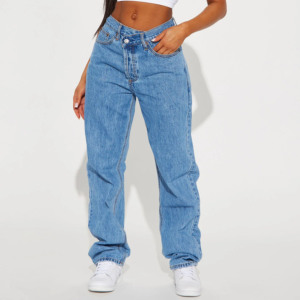 Plus Size <b>Women's</b> Mid Waist Wide Leg Stonewashed Denim <b>Jeans</b> Loose Fit Full Length Casual Style Pockets <b>Button</b> <b>Fly</b> Summer - Product Image 3