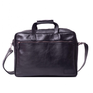 Men's Genuine Leather Briefcase Adjustable <b>Strap</b> Zipper Closure Classic Business <b>Bag</b> Solid <b>Black</b> Durable All Seasons - Product Image 1