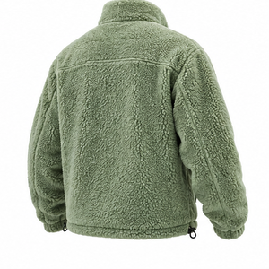 2026 Best Selling <b>Men's</b> Green <b>Fleece</b> Jacket Stand Collar Zipper Closure <b>Sherpa</b> Lining Winter Wear With Front Pockets Regular Fit - Product Image 6