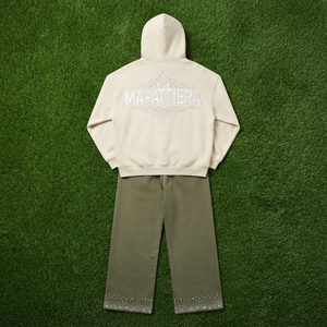 Custom Men <b>Oversized</b> Hoodie <b>Jogger</b> Set Cotton Fleece Washed Two Tone Rhinestone Streetwear Tracksuit OEM Wholesale - Product Image 6