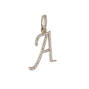 Pendentif initial A en or jaune 14 carats serti de diamants véritables, bijoux fins faits à la main, vente en gros - Product Image 1