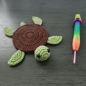 Adorable Handwoven Sea Turtle Coaster <b>Set</b> Unique Crochet Table Mats for Living Room Coffee Table and Office <b>Desk</b> Decoration - Product Image 2