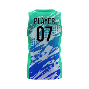 เสื้อบาสเก็ตบอลคอวีแบบไม่มีแขนสำหรับผู้ใหญ่ พิมพ์ลายตามสั่ง แห้งเร็ว 100% โพลีเอสเตอร์ โลโก้และชื่อทีมตามสั่ง - Product Image 5