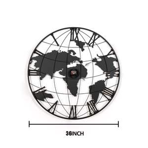 Reloj de pared grande con mapa del mundo de Metal negro de 36 pulgadas, punteros dorados, diseño moderno silencioso para sala de estar, comedor, dormitorio decorativo - Product Image 5