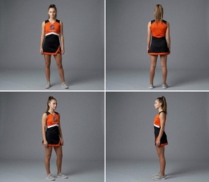 Tenues de cheerleading personnalisées rouge et noir avec strass, sublimation, spandex, polyester, pour compétition et spectacles - Product Image 2