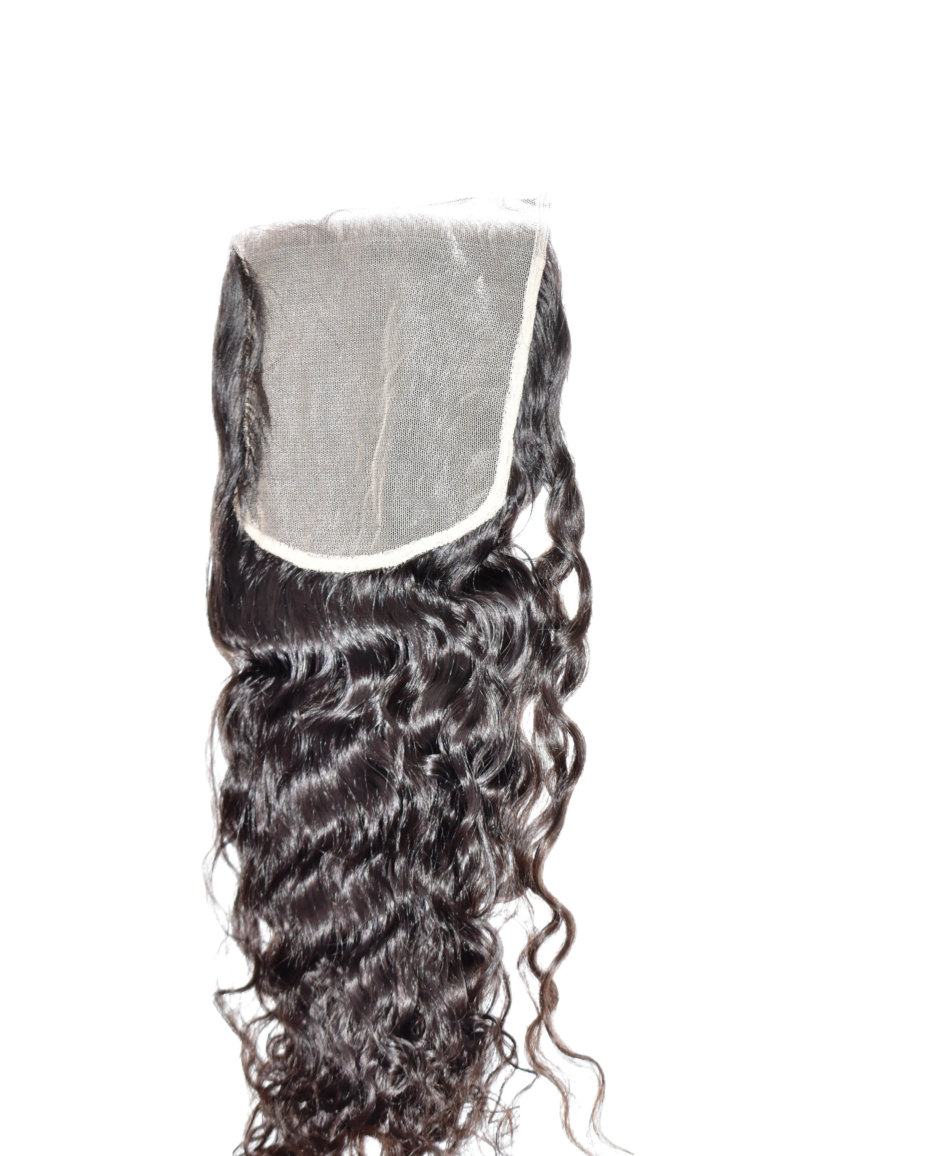 شعر طبيعي مموج ومتناسق مع البشرة للبيع بالجملة من المورد الطبيعي بمقاس 6 × 6 وبمشبك شعر بشري برازيلي من المعابد