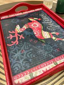 Wooden Customized Red Rectangle Serving Tray With Enamel Reindeer Pattern And Home Decor Dining Tray Multi Purpose Tray By UO - Product Image 5