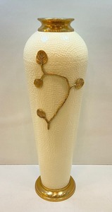 Statement <b>Vase</b> Modern White Floor <b>Vase</b> With <b>Gold</b> Leaf Design 83cm Handmade Metal Decor - Product Image 4
