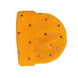 Gorro de Punto Amarillo con Diseño de Puntos de Diamantes de Imitación, Estilo Casual Unisex para Invierno - Product Image 2