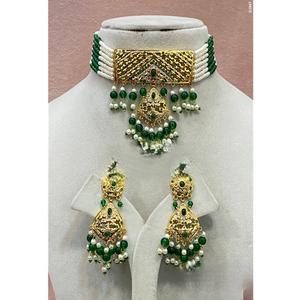 Encantador conjunto de collar y aretes con perlas chapadas en oro que parecen auténticas, estilo Kundan, para bodas y fiestas, colección para mujer. - Product Image 2