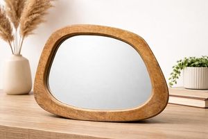 Miroir mural en bois moderne bohème, rectangulaire irrégulier, écologique, avec cadre de 5 mm, décoration pour salle de bain et chambre à coucher - Product Image 2