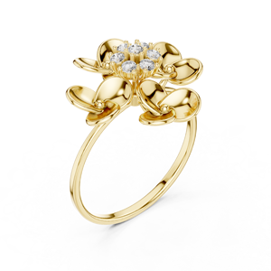 Anillo minimalista de oro amarillo macizo de 14k con forma de flor para mujer, con diamantes de corte brillante redondo y piedras cultivadas en laboratorio, para uso diario. - Product Image 3