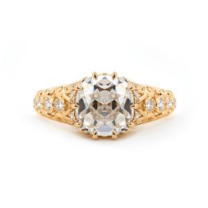 Bague de fiançailles vintage d'inspiration antique en or massif 14 carats avec diamant de laboratoire coussin allongé de 3,5 carats, certifiée IGI, à double griffe - Product Image 4