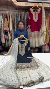 Ensemble haut et sharara en faux georgette lourde avec sequins et dentelle fantaisie brodée à la main, entièrement cousu, tailles M, L, XL et XXL pour femmes - Product Image 5