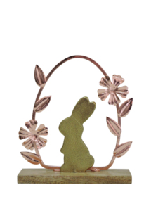Estatua de Conejo Moderna de Aluminio y Níquel Artesign con Diseño de Corona Floral, Base de Madera Resistente, 2x1x2 Pulgadas, Decoración de Pascua - Product Image 2