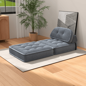 Chaise Longue Convertibile in Velluto a Coste con Design Trapuntato, Supporto Completo in Schiuma, Letto Pieghevole e Cuscino ad Arco Regolabile - Product Image 6