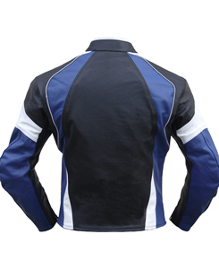 Veste d'hiver pour homme en cuir véritable de qualité supérieure, noire avec empiècements bleus, respirante, fermeture éclair, style urbain, couleur unie, coupe basse - Product Image 3