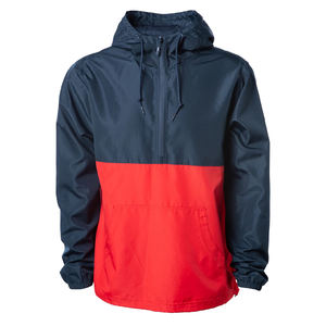 Men's Windproof Waterproof Breathable Half-Zip Non-Hooded Jacket Color Blocking <b>Red</b> Navy Casual Autumn Outerwear Private Label - Product Image 1