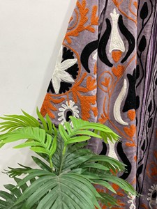 Veste longue en velours brodé lavande pour femmes avec motif floral, col montant bohème, manches longues, vêtements d'extérieur d'hiver - Product Image 3