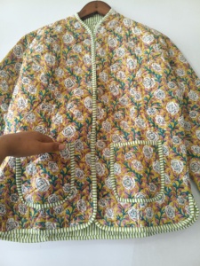 Veste courte matelassée en tissu imprimé à la main indien pour femme, nouveau style, style patchwork, vestes et manteaux matelassés faits à la main - Product Image 6