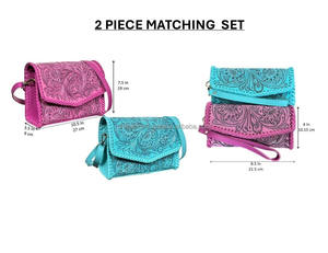 Conjunto de Bolso de Mano y Cartera de Cuero Vacuno Hecho a Mano por Diseñadores, Conjunto de Dos Piezas Elegante para Mujer - Product Image 2