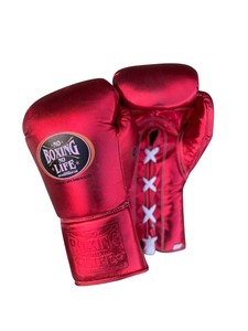 No Boxing No Life Gants de boxe rouge et or avec lacets, sangle de poignet réglable, antidérapants, respirants, en cuir de vachette, pour l'entraînement - Product Image 3