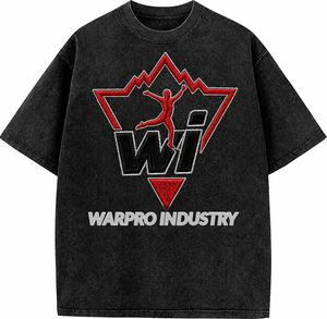 เสื้อยืดปักลายยูนิเซ็กซ์ แบรนด์ Special Warpro Industry คอกลม ทรงหลวม สวมใส่สบาย แขนสั้น สีดำ พร้อมโลโก้สีแดง - Product Image 1