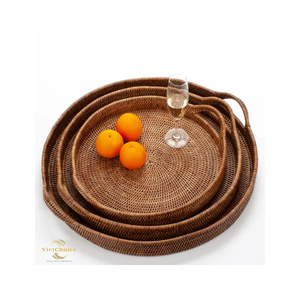 Round Rattan Tray with Handles – Handmade Woven Bamboo <b>Basket</b> <b>for</b> Kitchen, <b>Bathroom</b> & Home Decor - Product Image 5