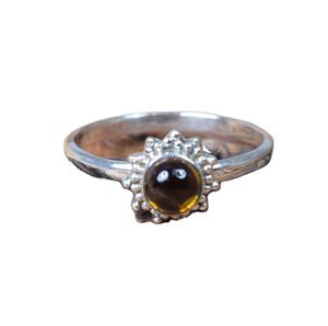Bague d'éternité en argent sterling 925 plaqué or rose avec tourmaline jaune sertie griffe fantaisie, motif floral, tendance, faite à la main, pour soirée - Product Image 1