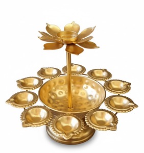 Gold Plated Urli <b>Set</b> Floating Flower <b>Candle</b> Festive Decor 3 Urli 8 10 12 Inches With 3 Stand <b>Candle</b> Holder for Diwali Decoration - Product Image 2