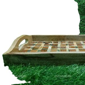 Bandeja DE SERVICIO DE MADERA hecha a mano única con bandeja rectangular con incrustaciones de hueso y resina para una presentación elegante de postres y aperitivos - Product Image 1
