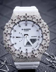 Reloj Blanco con Incrustaciones de Moissanita, Joyería Hip Hop, Reloj de Pulsera de Lujo con Diamantes Negros - Product Image 1